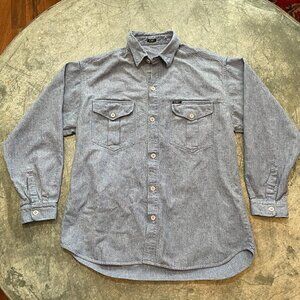 Vintage Lee Leather Patch Denim Button Up Shirt Large
